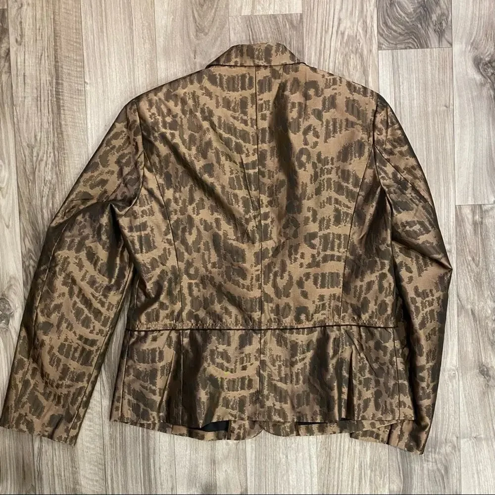 CHICO’S L Shimmery Bronze Taffeta Light Jacket‎ Ruffle Front Thong Tied Buttons